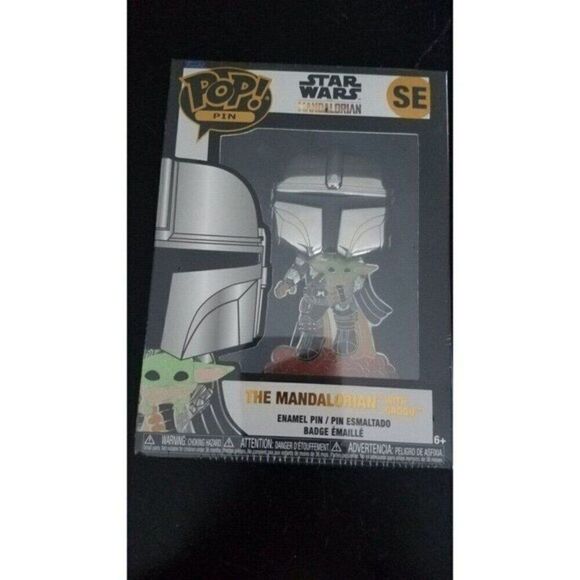 #SE Star Wars Mandalorian w/Grogu Funko Pop! Big Metal Enamel Pin - Picture 1 of 7